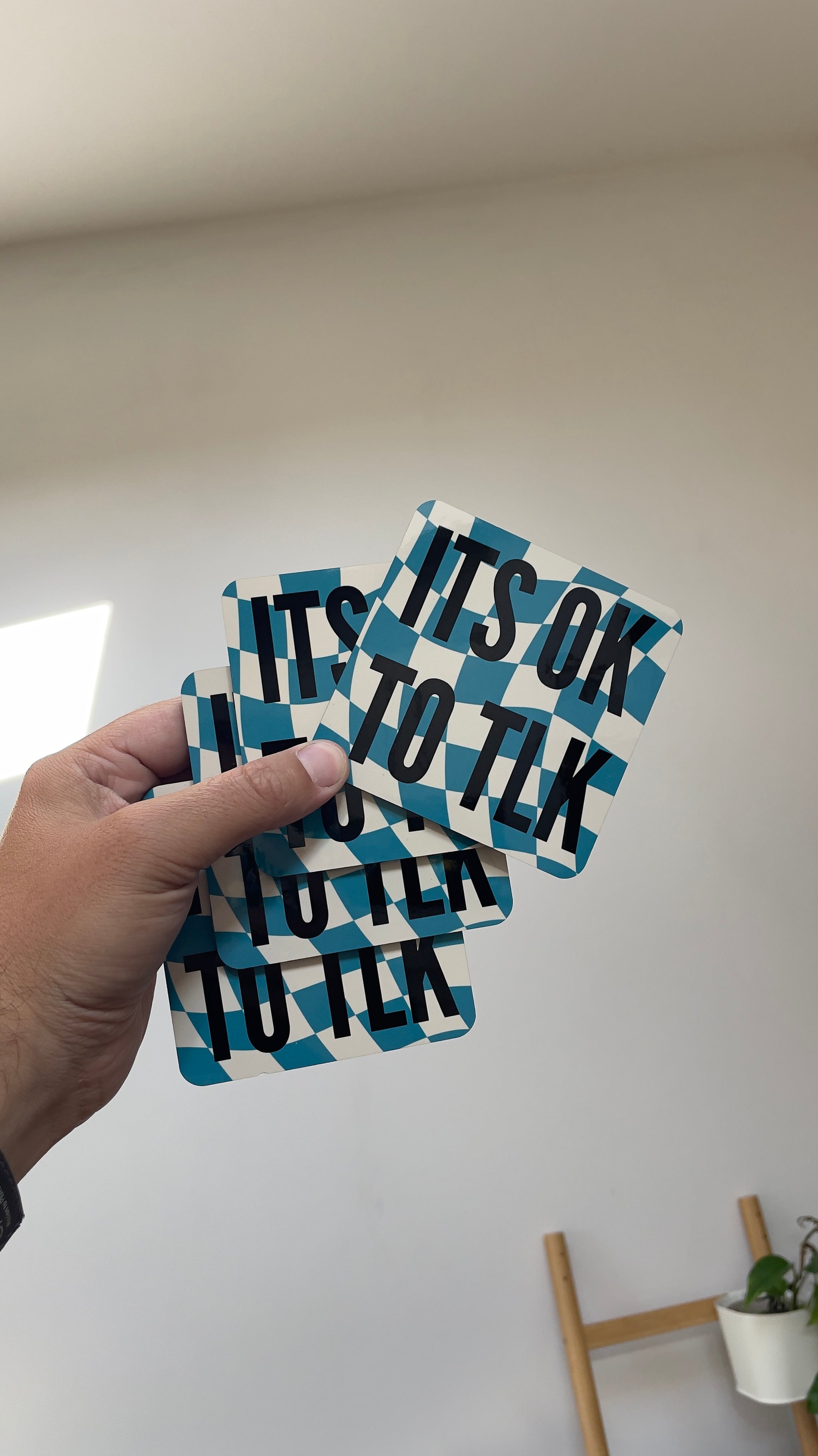 Its Ok To Tlk - Blue Chequered Coasters - Pack of 4