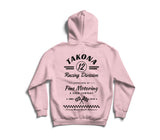 Takona Classic Racing Division hoodie in Cotton Pink, back view with No. 12 motorsport print