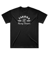 Takona Racing Division No. 12 edition box fit tee in black, front view