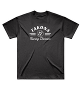 Takona Racing Division No. 12 edition box fit tee in coal, front view
