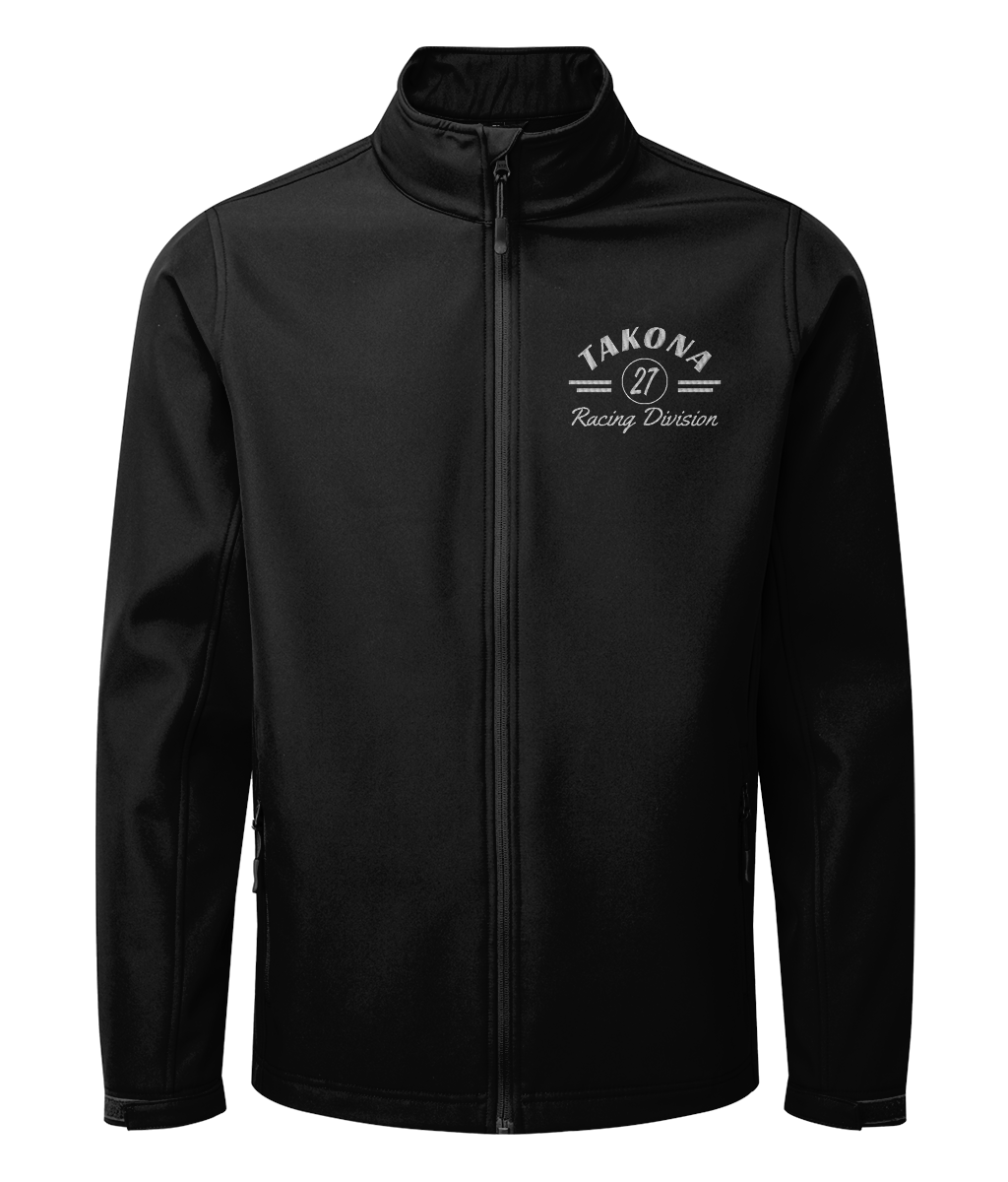 Takona Racing Division No. 27 edition softshell jacket, front view with left chest embroidery