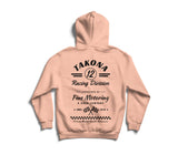 Takona Classic Racing Division hoodie in Fraiche Peche, back view with No. 12 motorsport print