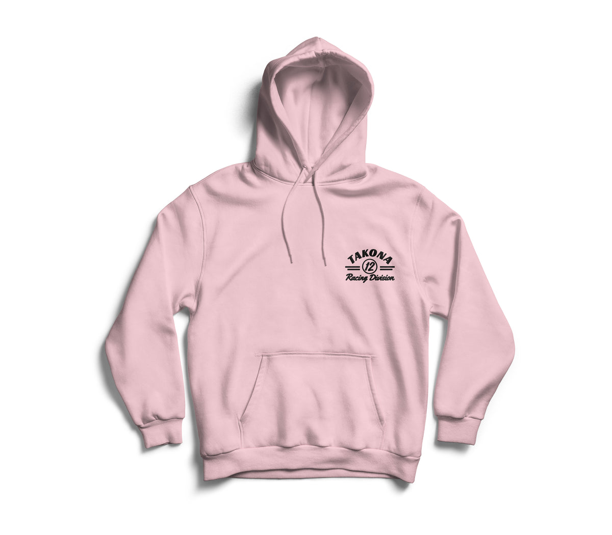 Takona Classic Racing Division hoodie in Cotton Pink, front view with embroidery